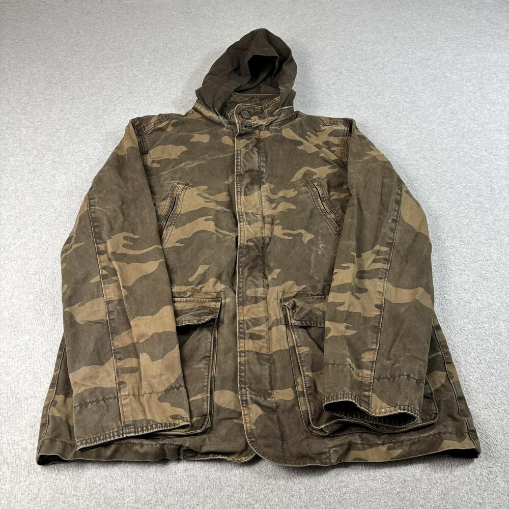 Gap Jacket Mens Large Brown Camo Hooded Canvas Field Parka Military Workwear Y2K